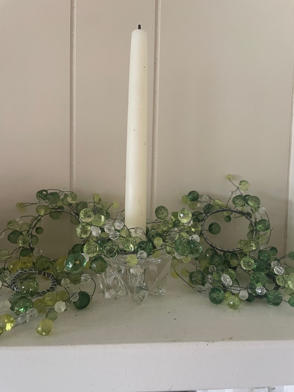5 Vintage candle wreaths. Murano  hstyle faceted glass beats or Crystal.